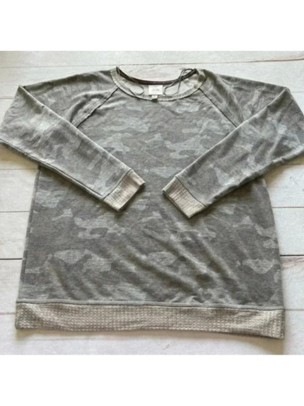 KNOX ROSE Women’s BEIGE CAMOUFLAGE PULLOVER SWEATSHIRT Size Large